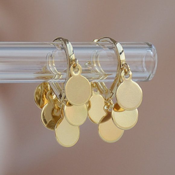 Jewelry - NEW 14K Gold Plated Coin Drop Huggie Hoop Earrings